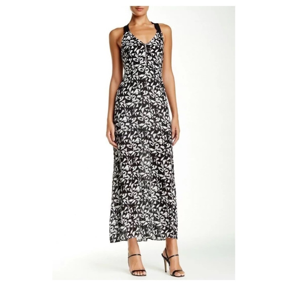 ALC Black Patti Printed Silk V Neck Halter Cross Back Maxi Dress Resort Vacay - Picture 3 of 12